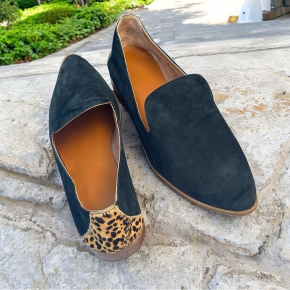 Crown & Ivy Black Suede Inez Pointed Toe Flats with Leopard‎ Print Accents - Picture 1 of 10